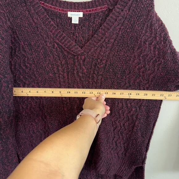 Sundance Cable Knit Pullover Sweater Women’s L Red Black V Neck High Low Hem - Picture 3 of 7